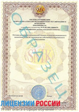 Образец сертификата соответствия (приложение) Нижняя Тура Сертификат ISO 13485