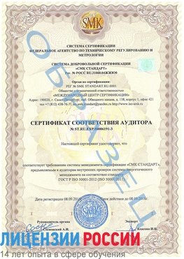 Образец сертификата соответствия аудитора №ST.RU.EXP.00006191-3 Нижняя Тура Сертификат ISO 50001